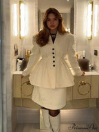 White Deep-neck Folded A-shaped Coat