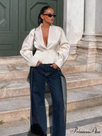 White Deep-neck Jacket Brief Coat