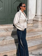 White Deep-neck Jacket Brief Coat