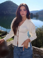 White Deep-neck Woolen Overcoat