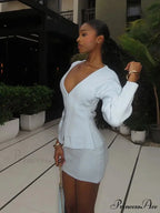 White Deep-neck Woolen Overcoat