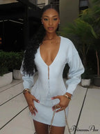 White Deep-neck Woolen Overcoat