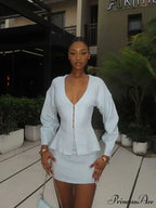 White Deep-neck Woolen Overcoat