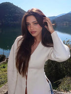 White Deep-neck Woolen Overcoat