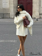White Dual Pocket Woolen Overcoat