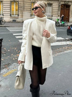 White Dual Pockets V-neck Jacket