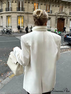 White Dual Pockets V-neck Jacket