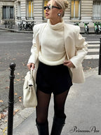 White Dual Pockets V-neck Jacket