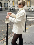 White Dual Pockets V-neck Jacket