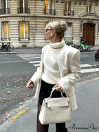 White Dual Pockets V-neck Jacket