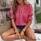 White Floral Embroidery Hollow Out Cotton Boho BlouseModified Title: Ivory Blossom Stitching Cutout Cotton Bohemian Top