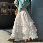 White Flowery Tulle Full-Length Skirt