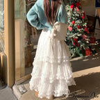 White Flowery Tulle Full-Length Skirt