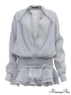 White Frilled Extended Sleeve Mini Dress