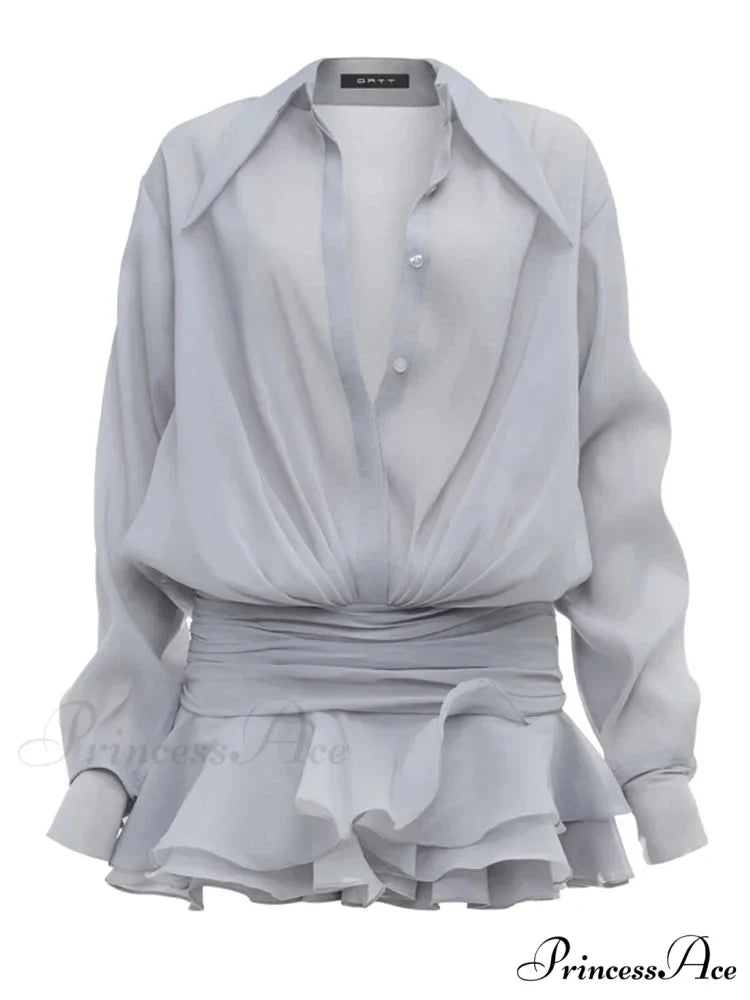 White Frilled Extended Sleeve Mini Dress