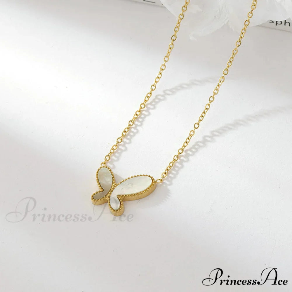 White Green Mini Butterfly Pendant Necklaces