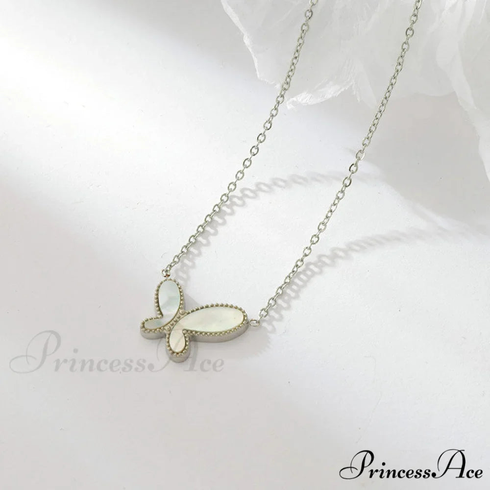 White Green Mini Butterfly Pendant Necklaces