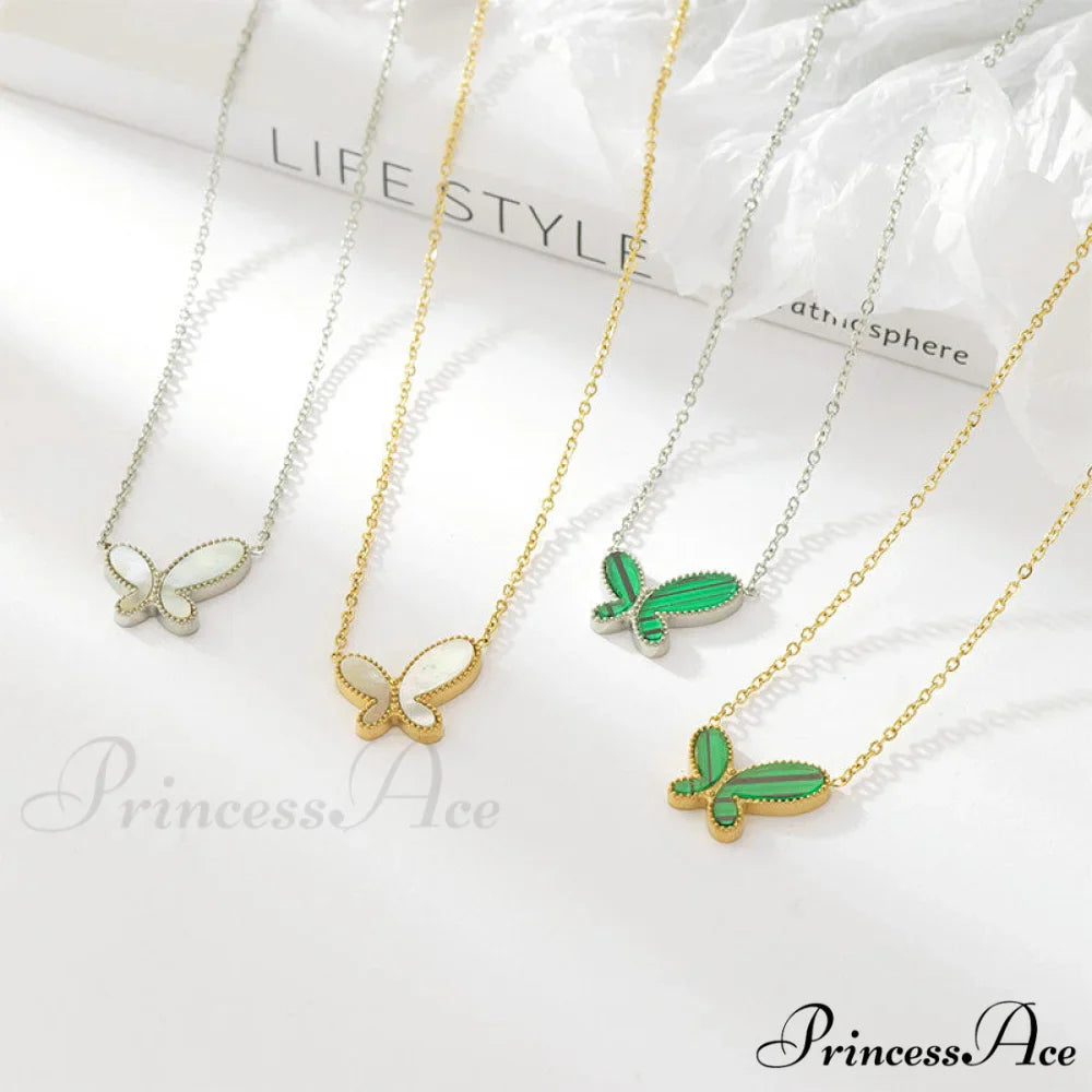 White Green Mini Butterfly Pendant Necklaces