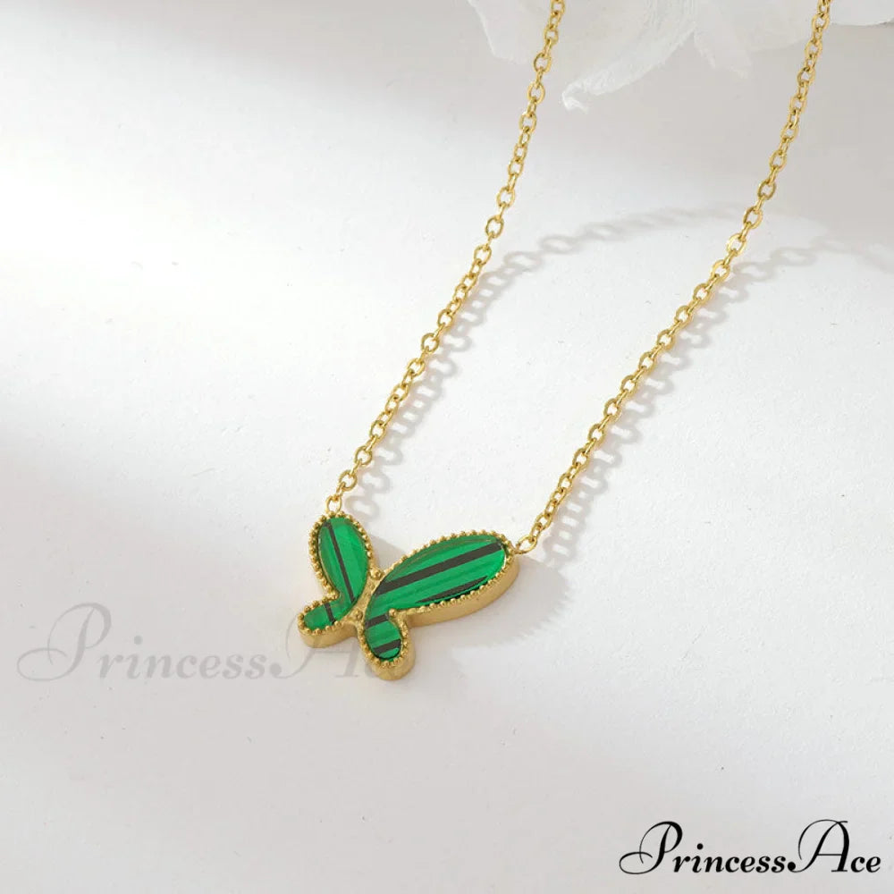 White Green Mini Butterfly Pendant Necklaces