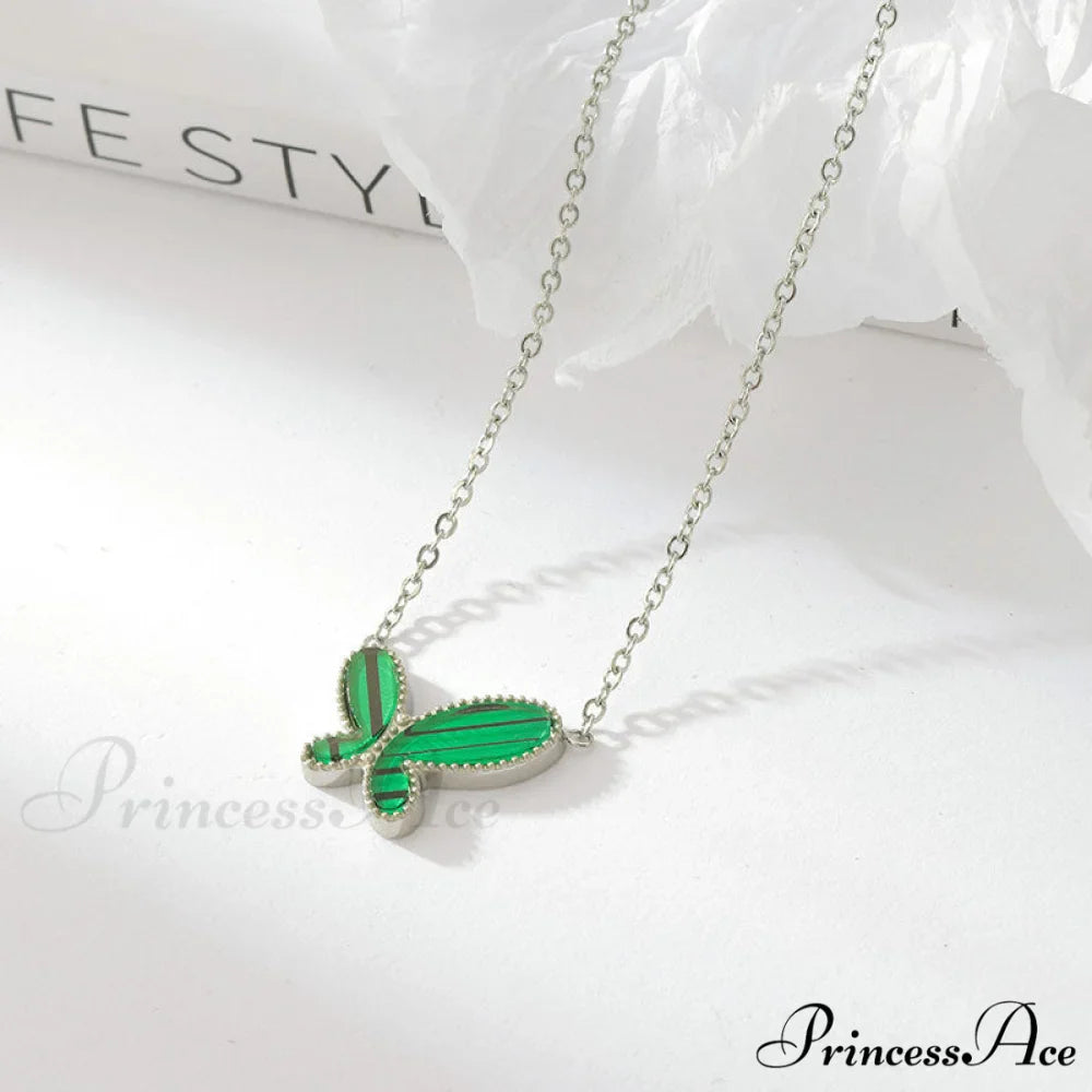 White Green Mini Butterfly Pendant Necklaces