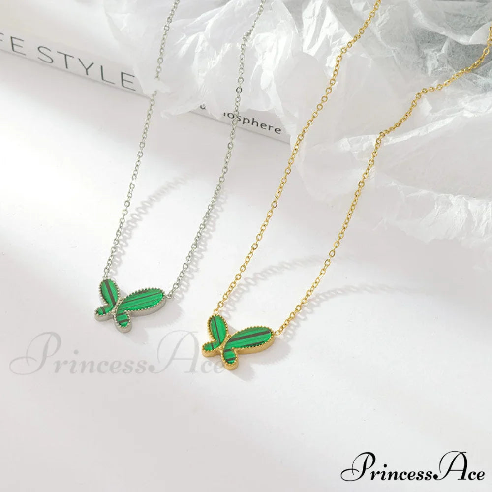 White Green Mini Butterfly Pendant Necklaces