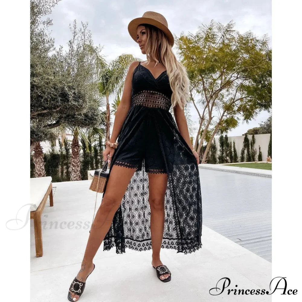 White Hollow Out Lace Strapless Seductive Split Midi Boho Dress