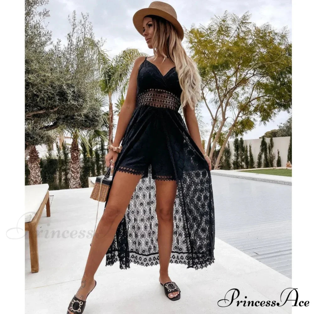 White Hollow Out Lace Strapless Seductive Split Midi Boho Dress