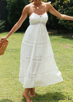 White Hollow Out Strapless Separated Sleeveless Maxi Boho Dress