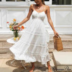 White Hollow Out Strapless Separated Sleeveless Maxi Boho Dress