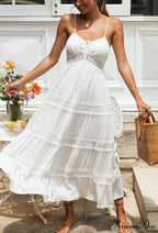 White Hollow Out Strapless Separated Sleeveless Maxi Boho Dress