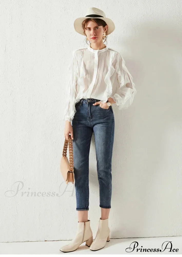 White Layered Frills Cut Out Cotton Boho Top