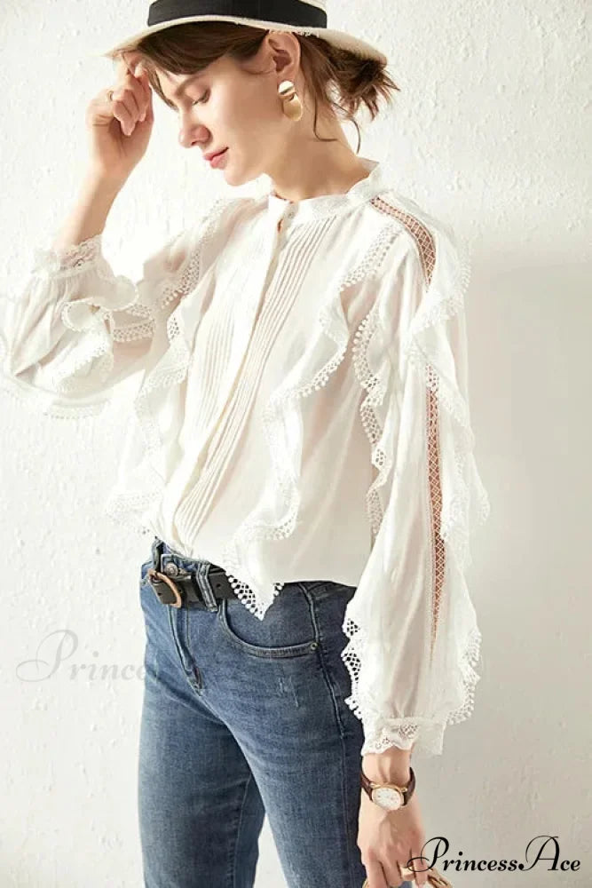 White Layered Frills Cut Out Cotton Boho Top