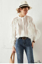 White Layered Frills Cut Out Cotton Boho Top