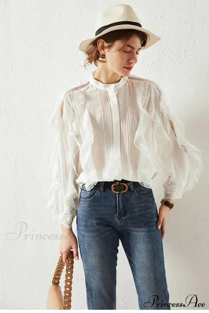 White Layered Frills Cut Out Cotton Boho Top
