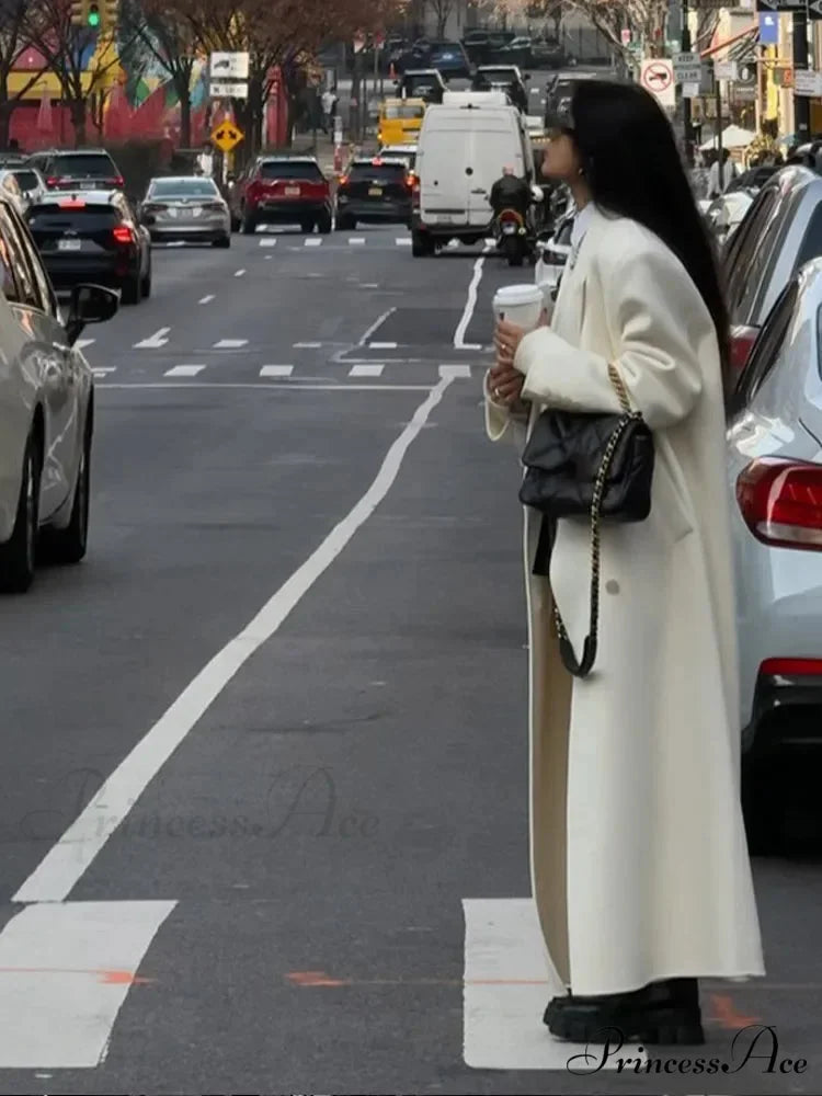 White Lowered Collar Cozy Coat