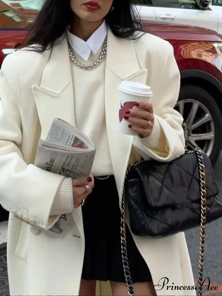 White Lowered Collar Cozy Coat