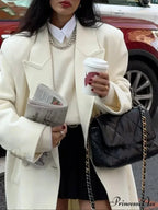 White Lowered Collar Cozy Coat