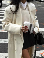 White Lowered Collar Cozy Coat