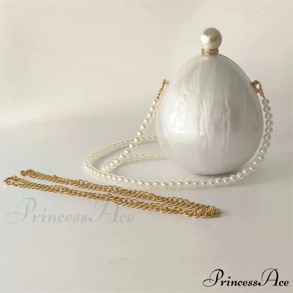 White Oval Egg Acrylic Box Bridal Messenger Clutch Bag