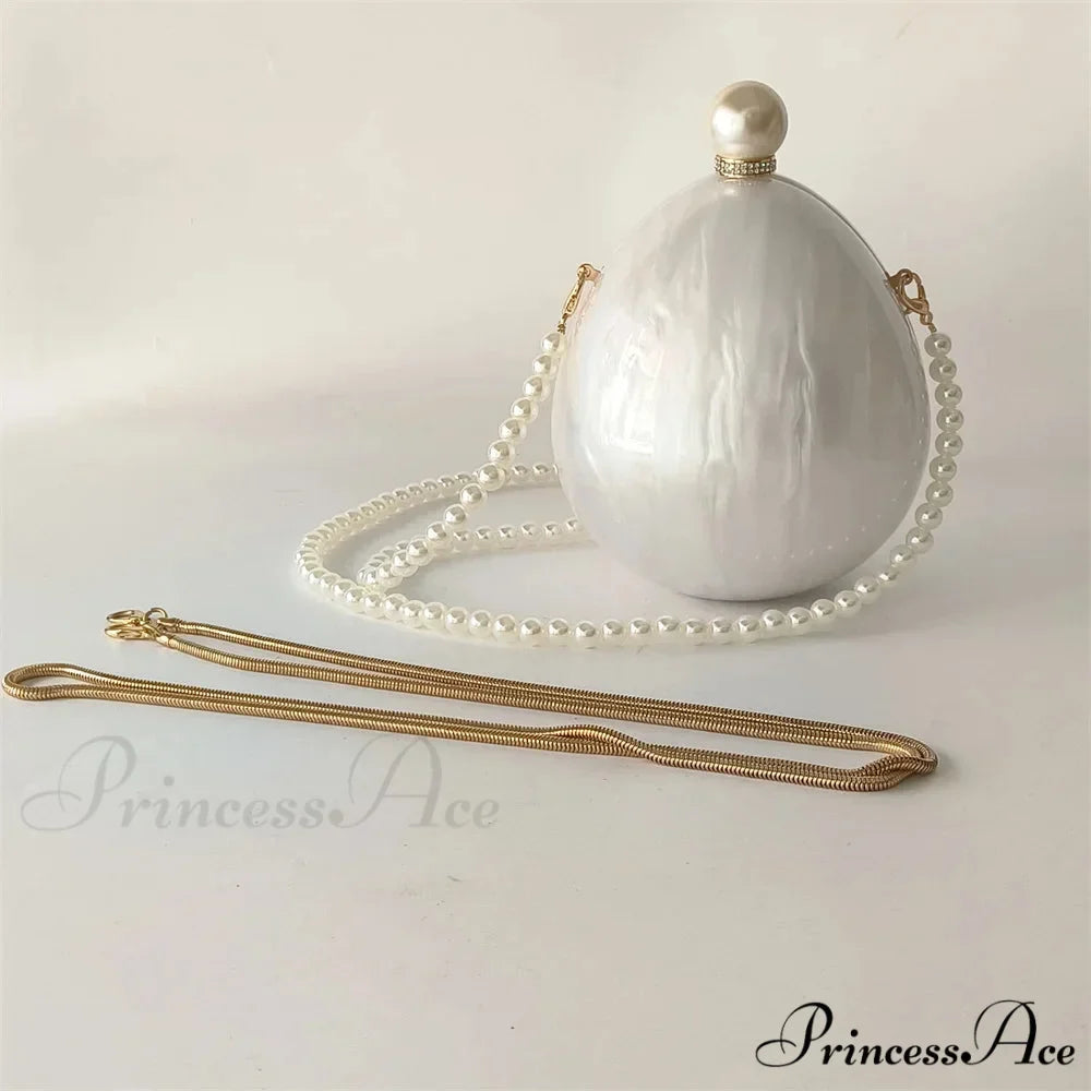 White Oval Egg Acrylic Box Bridal Messenger Clutch Bag