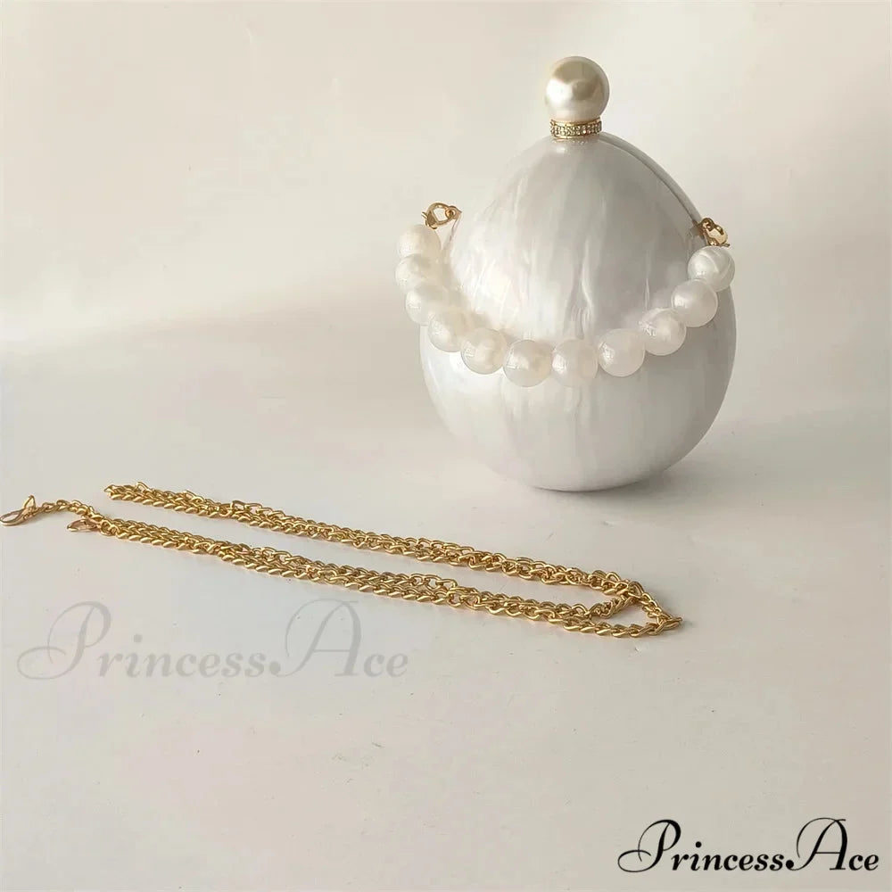 White Oval Egg Acrylic Box Bridal Messenger Clutch Bag