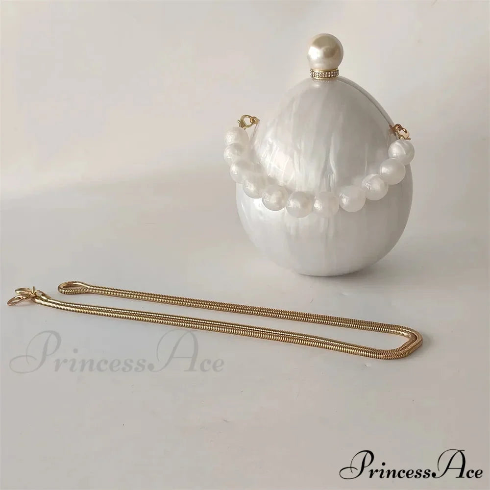 White Oval Egg Acrylic Box Bridal Messenger Clutch Bag