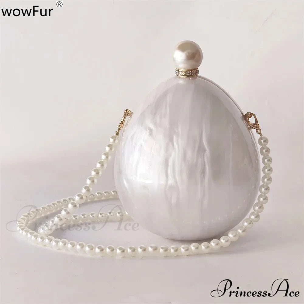 White Oval Egg Acrylic Box Bridal Messenger Clutch Bag