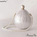 White Oval Egg Acrylic Box Bridal Messenger Clutch Bag