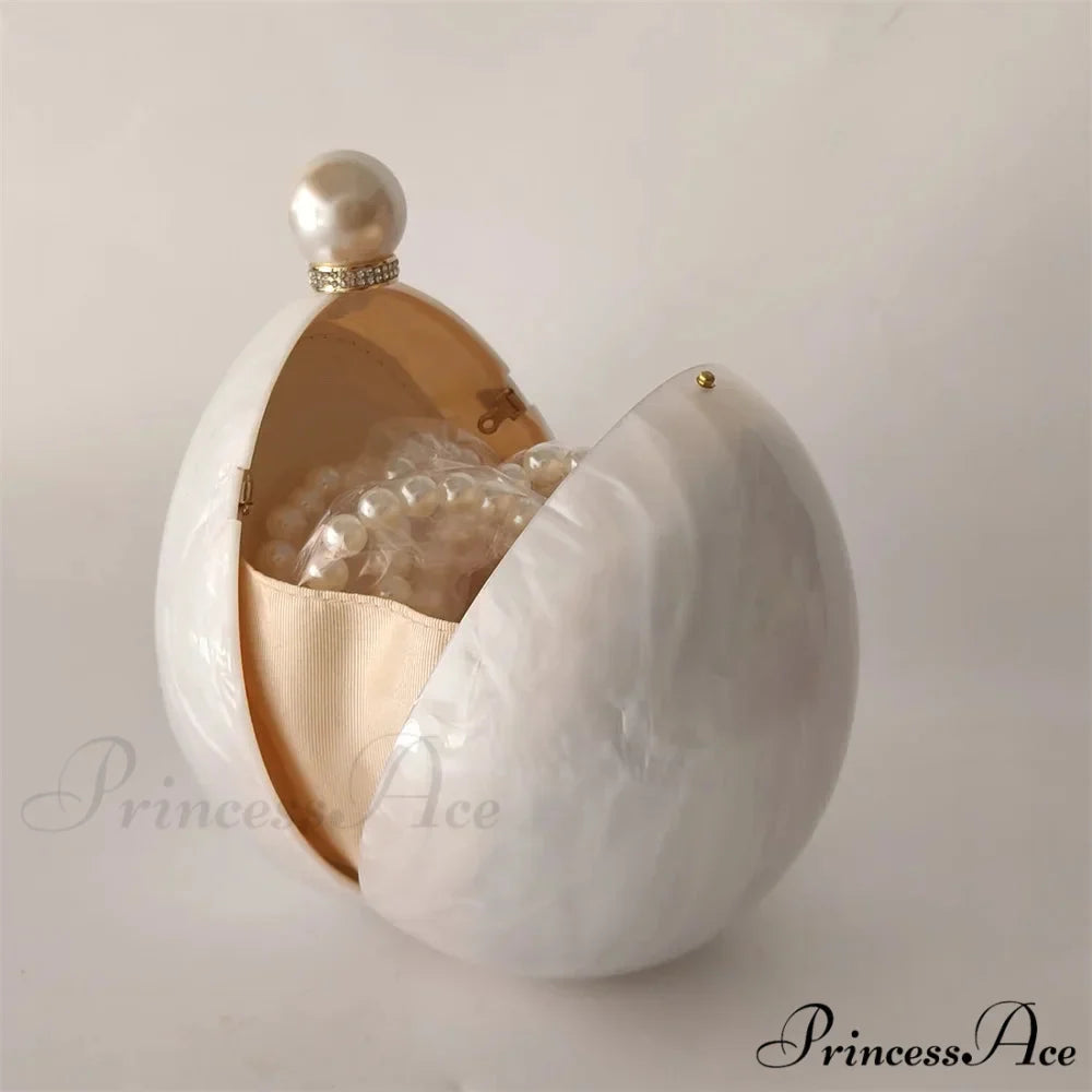 White Oval Egg Acrylic Box Bridal Messenger Clutch Bag