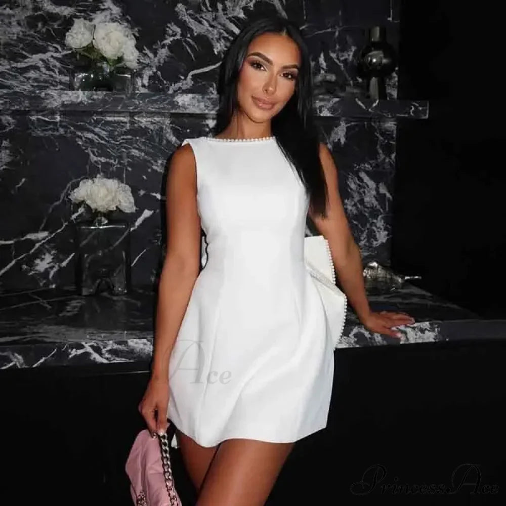 White Pearl Backless Party Dress