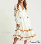 White Profound Plunge Neck Extended Sleeve Dress