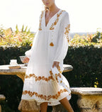 White Profound Plunge Neck Extended Sleeve Dress