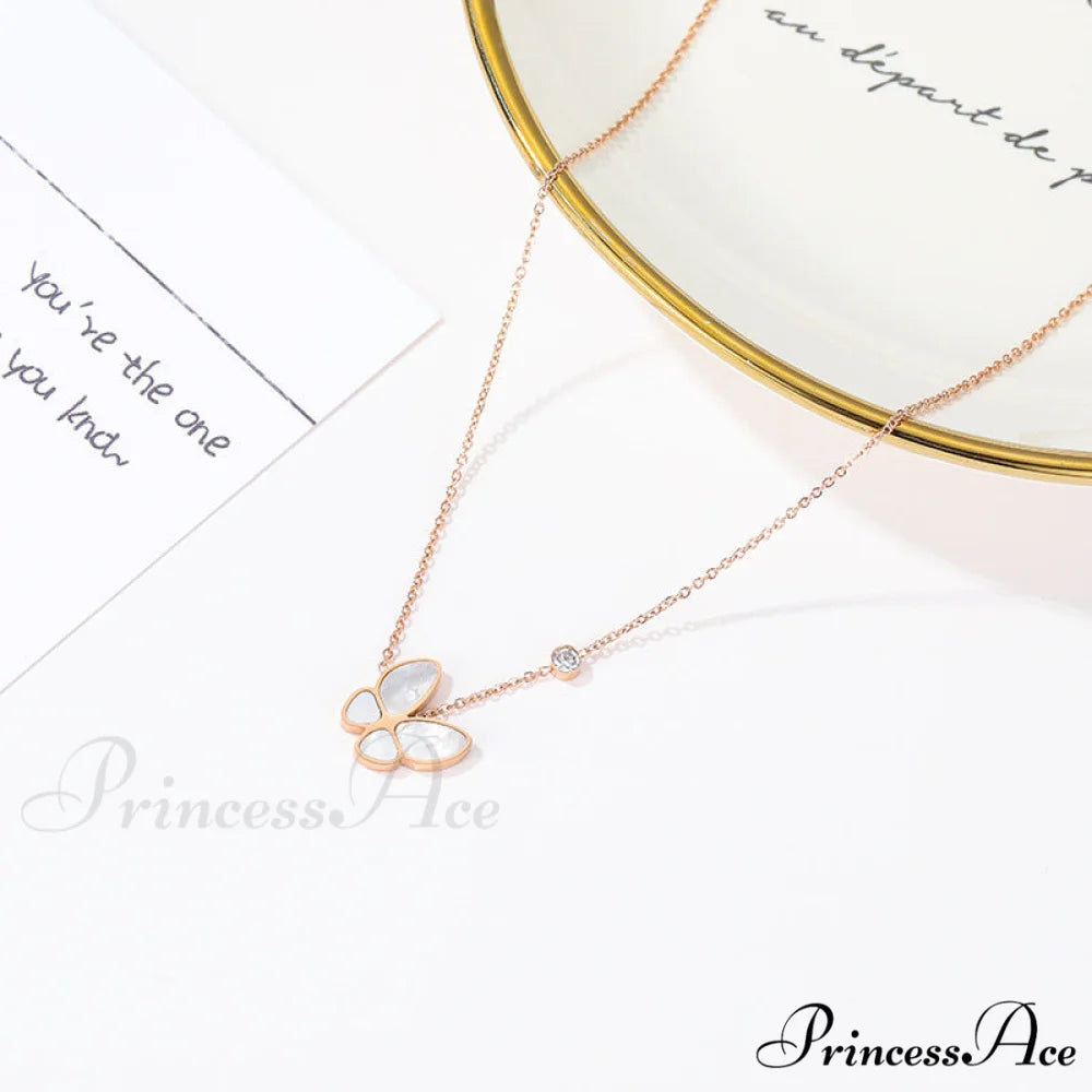 White Shell Butterfly Diamond Necklace