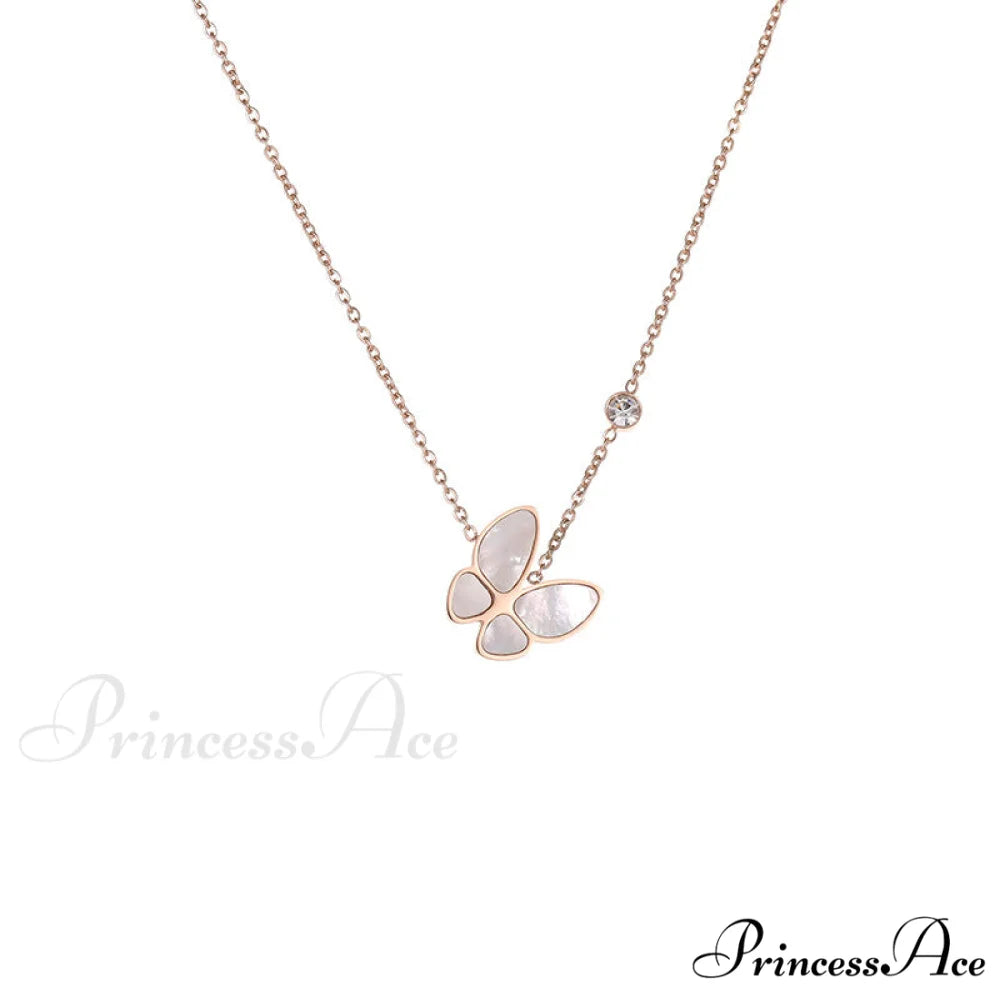 White Shell Butterfly Diamond Necklace